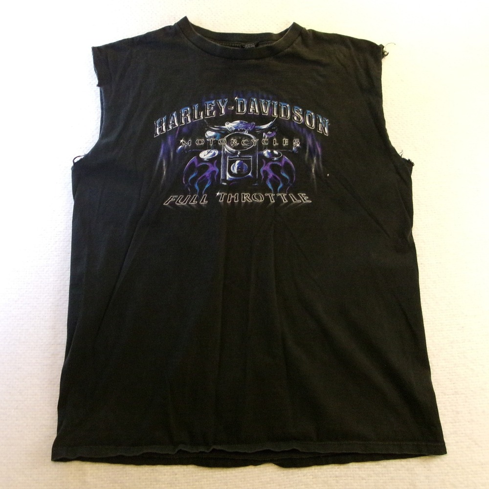 Harley Davidson Mens XL Muscle Tank Black Full Throttle Marion IL Cutoff Sleeves